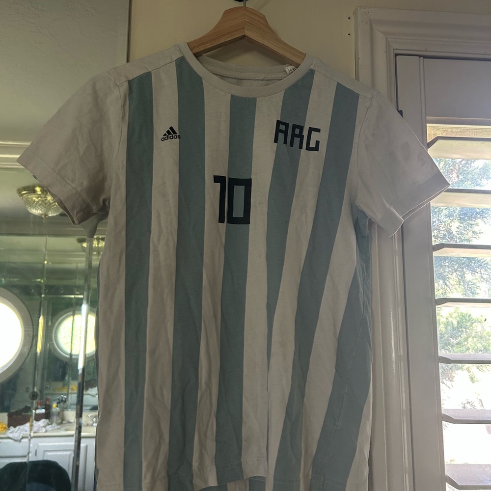 Adidas Blue and White Striped Jersey